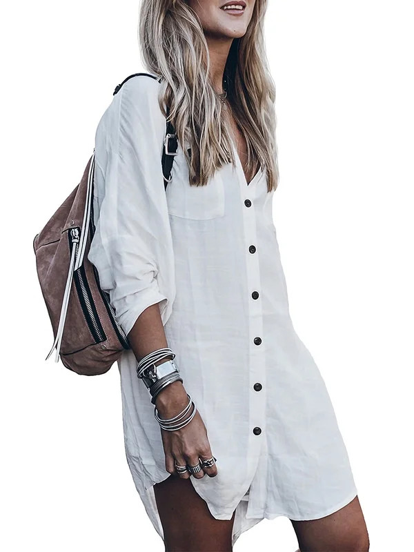 Inadays Women's Beach Cover Up Button Down Swimsuit Cover Up Shirt Long Sleeve Rayon V-Neck Bathi... | Walmart (US)