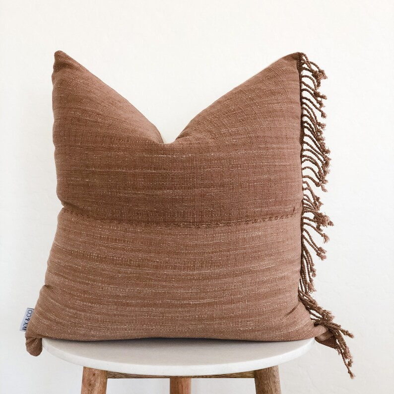 Rust Colored Hmong Pillow Cover with Fringe | 20" x 20" | 13" x 19" Lumbar | Boho Home Decor | Bo... | Etsy (US)