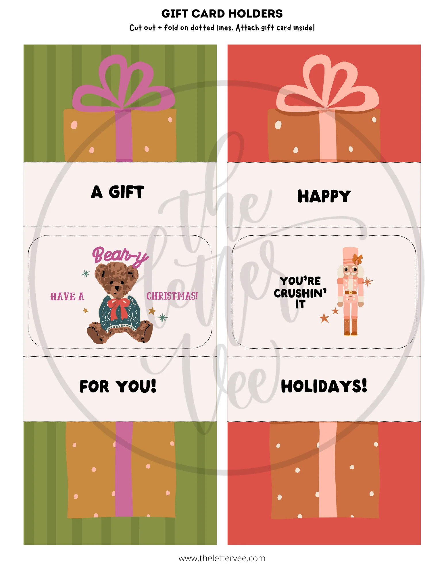 Foldable Present Card holders | Printable Gift | The Letter Vee