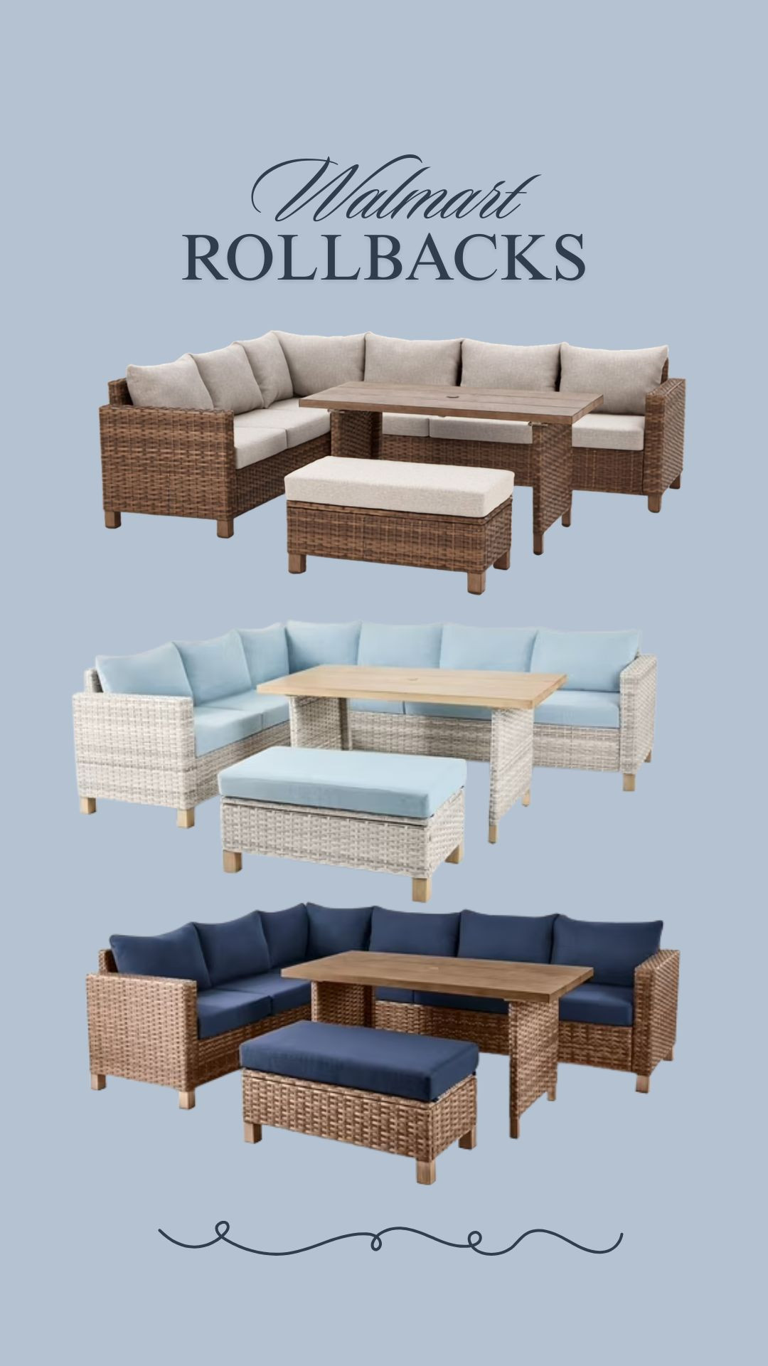 SALE + Walmart outdoor sectionals 


Better Homes & Gardens Brookbury 4-Piece Outdoor Wicker Patio Sectional Dining Set 

 #LTKSaleAlert