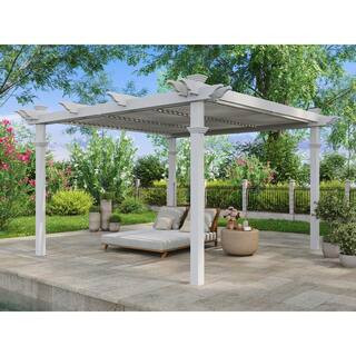 144"L x 144"W x 104"H Vinyl Camelot Louvered Pergola, White, VA42070 | The Home Depot