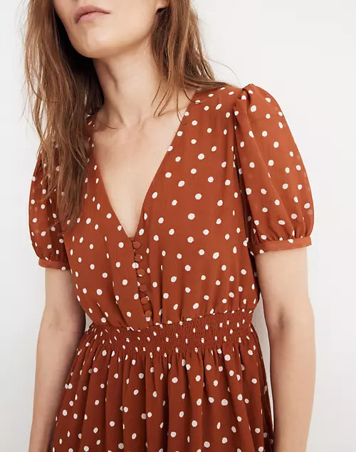 Smocked-Waist Mini Dress in Inkspot Dots | Madewell