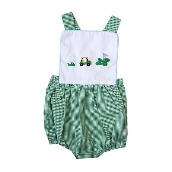 Child Golf Bubble Romper Sunsuit Girl Boy Green Gingham Golf | Etsy | Etsy (US)