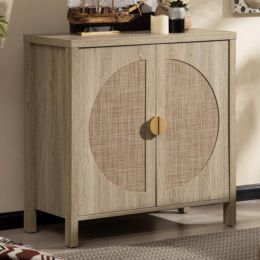 SICOTAS Accent Wood Storage Cabinet with Rattan Doors, Sideboard Buffet Cabinet with Adjustable S... | Amazon (US)