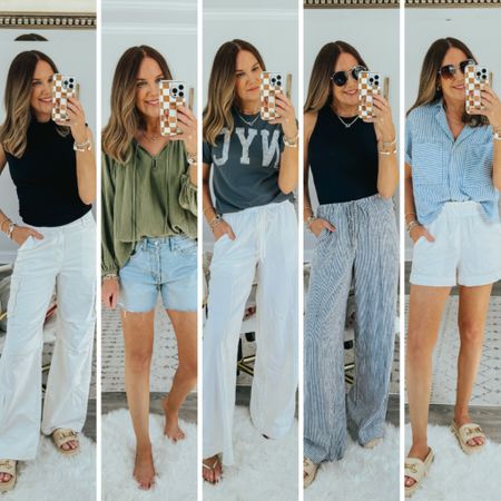 ⚠️TARGET FOR THE WIN…again! These graphic tees, tanks, dresses and sandals are all 30% off 🥳
Cargo joggers (from the beginning of video) medium 
Beige cargo pants small
Mock neck top medium (need a small)
NYC graphic tee small
Linen pants small
Crew neck tank medium 
Denim shorts 4, stay TTS
Gauze blouse medium (could have done a small)
Linen blouse medium 
Linen shorts small 

Target haul, target unboxing, target try on, target style, wide leg linen pants, look for less, boho blouse, denim shorts, casual date night outfit casual spring outfits, casual spring dresses, vacation outfit, NYC graphic tee, wide leg cargo lounge pants, what to wear, how to style, platform sandals, look for less, affordable fashion haul, outfit reel



#LTKxTarget #LTKsalealert #LTKstyletip