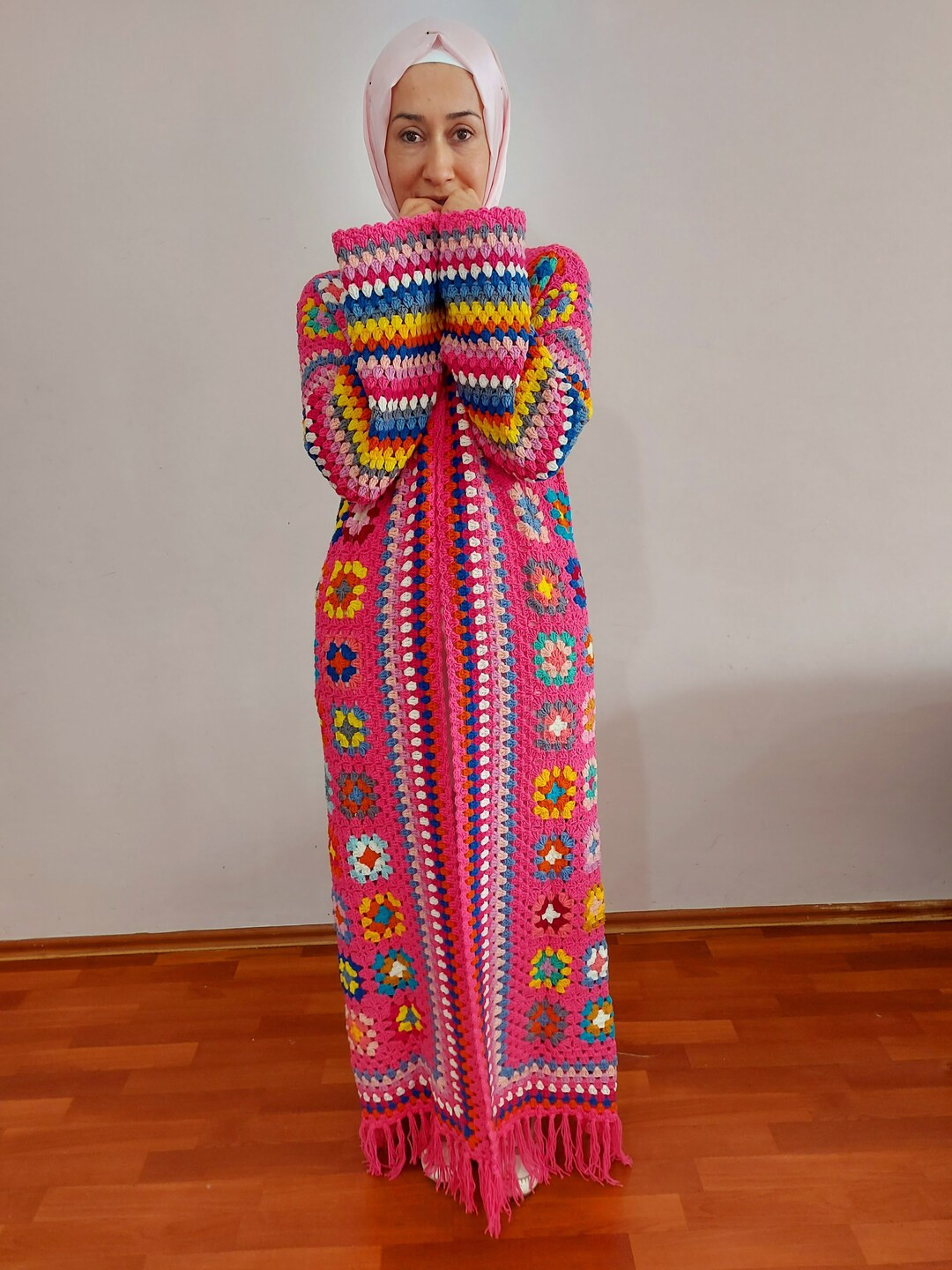 Crochet Cardigan Granny Square Coat Multicolor Boho Jacket - Etsy | Etsy (US)