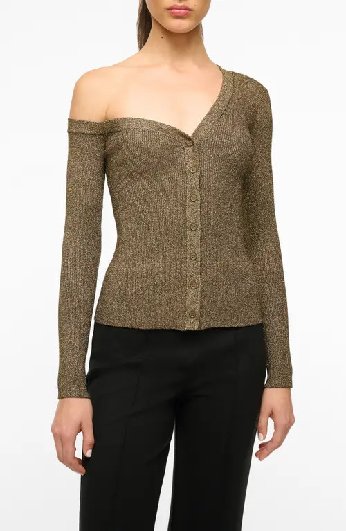 STAUD Craftsman Metallic One-Shoulder Sweater in Metallic Gold at Nordstrom, Size Large | Nordstrom