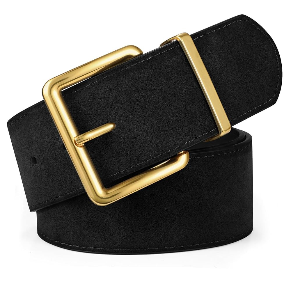 SUOSDEY Women Wide Suede Belt for Dresses, Trendy Chunky Leather Belt with Gold Buckle 1.89" widt... | Amazon (CA)