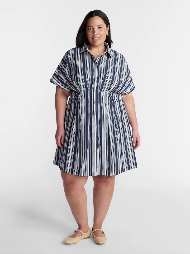 Terra & Sky Women\u2019s Plus Mini Fit and Flare Shirt Dress with Short Sleeves, Sizes 0X-5X | Walmart (US)
