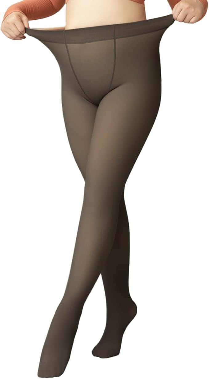 Fake Translucent Warm Fleece Pantyhose for Women, Faux Translucent Fleece Lined Tights Women | Amazon (US)