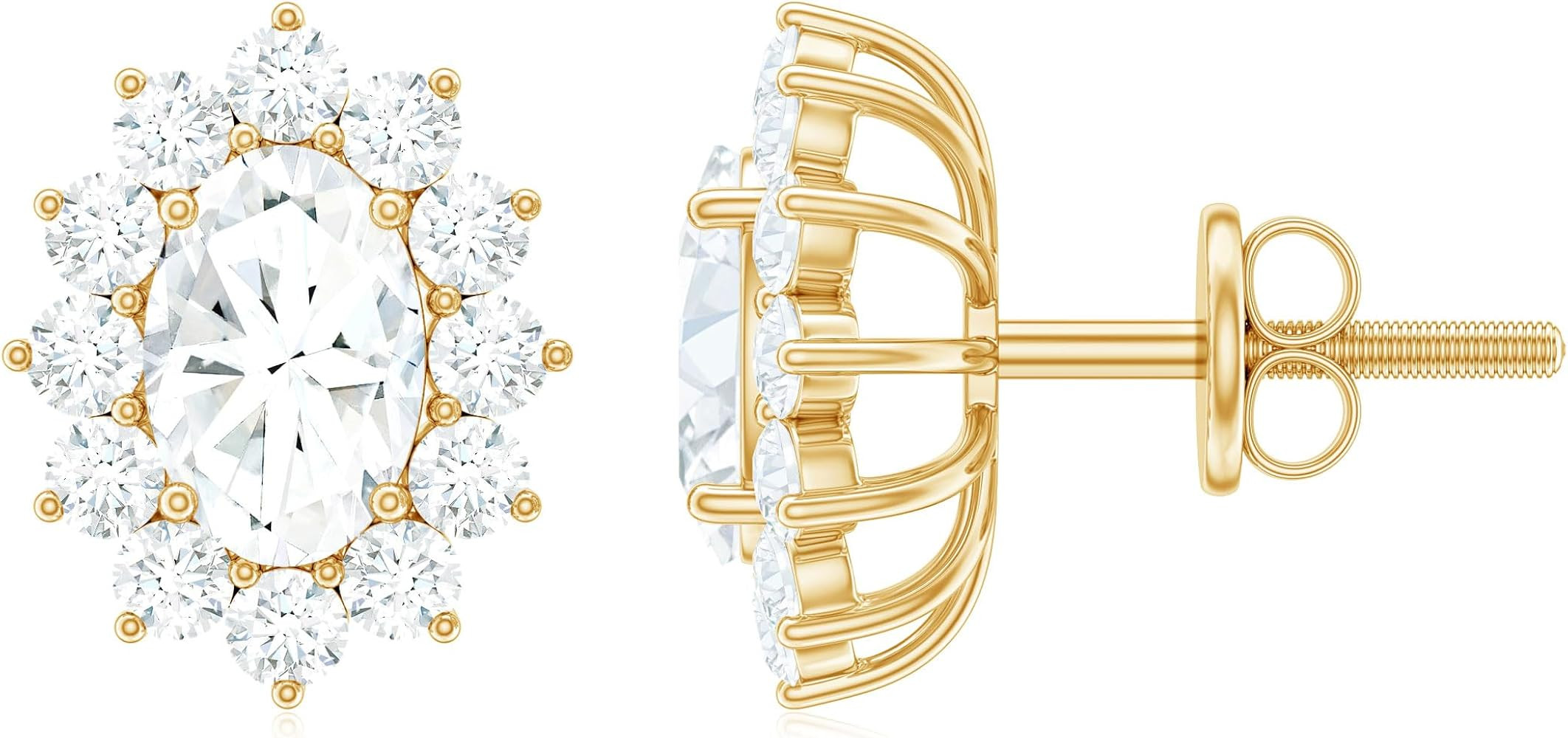 Certified Lab 4X6 mm Oval Diamond Stud Earrings, Ef-Vs Quality, Diamond Halo Earrings With Screw ... | Amazon (US)