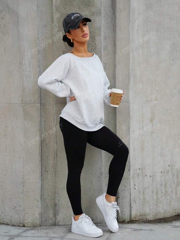 SAYEHFBABY Loose Fit Asymmetrical Shoulder Sweatshirt Casual, Airport Back To School Fall Autumn ... | SHEIN