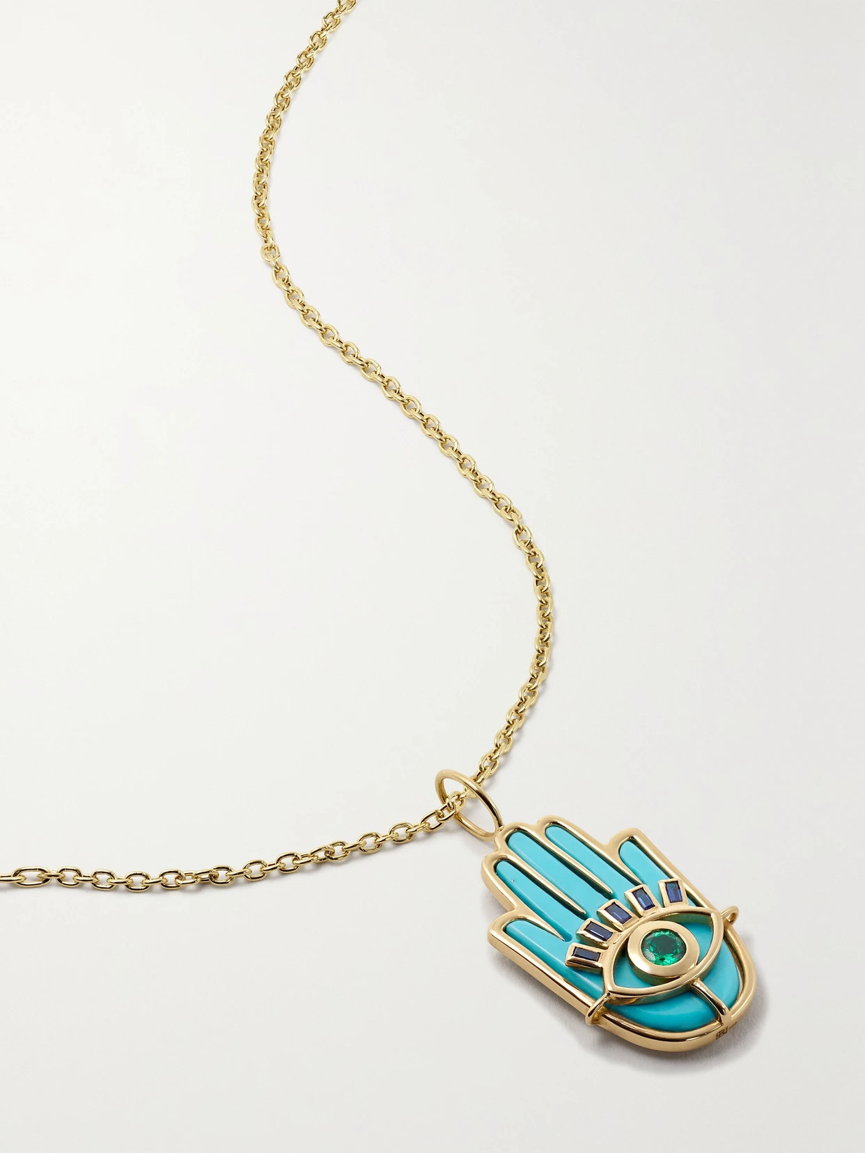 Brent Neale - Hamsa 18-karat Gold Multi-stone Necklace - One size | NET-A-PORTER (US)