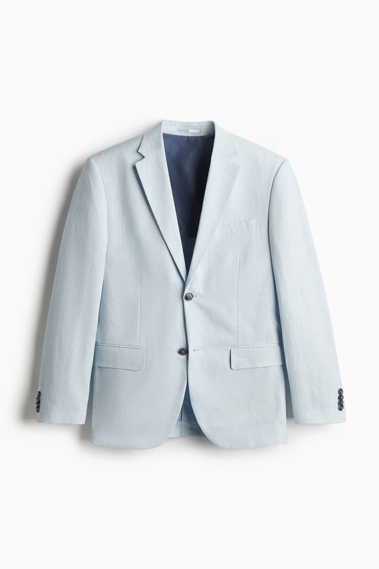 Slim Fit Linen Jacket - Long sleeve - Regular length - Sky blue - Men | H&M US | H&M (US + CA)