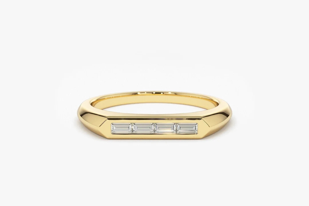 14k Baguette Stackable Ring / Baguette Diamond Ring / Unique Baguette Ring / Baguette Diamond Bar... | Etsy (US)