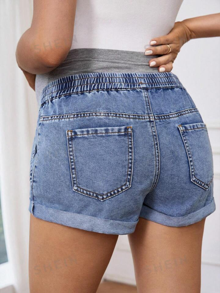 SHEIN Maternity Casual Loose Low Waist Denim Shorts | SHEIN