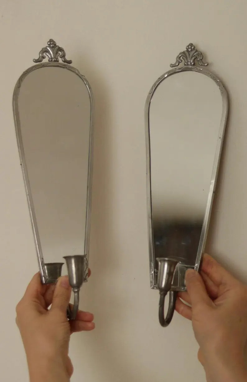 Pair of Mid Century Swedish Pewter Sconces with Mirror By Svenskt - Tenn | Etsy (Global)