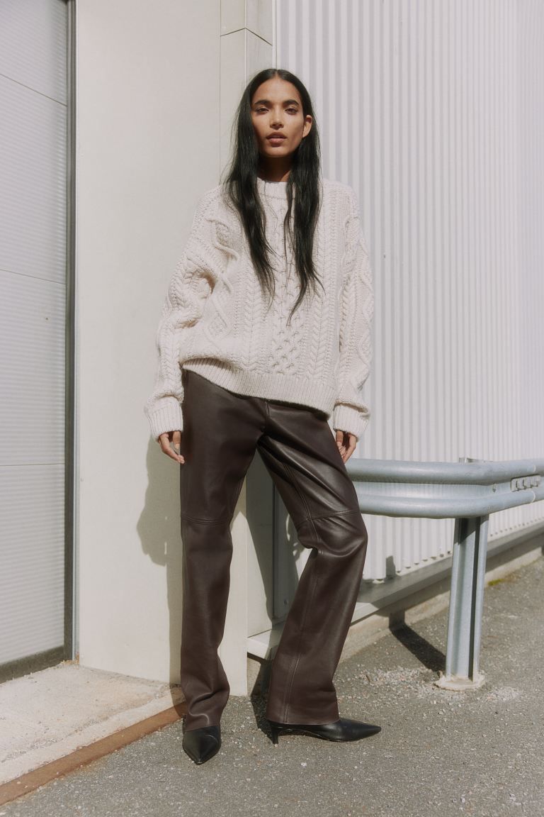 Straight Leather Pants - Dark brown - Ladies | H&M AU | H&M (AU)