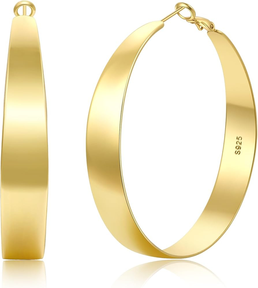 10mm Wide Tapered Gold Silver Hoop Earrings for Women with Hypoallergenic 925 Sterling Silver Pos... | Amazon (US)