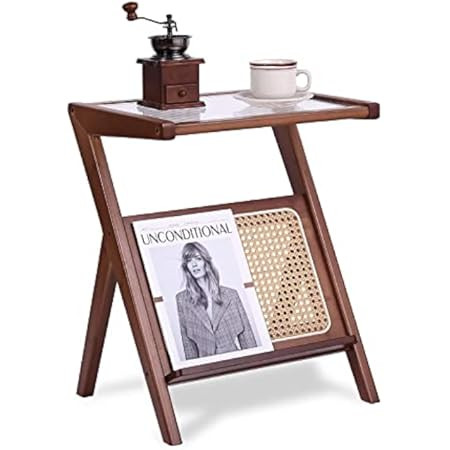 Bamworld Rattan Side Table Boho Night Stand Glass Bedside Table Small End Tables Bamboo Side Tabl... | Amazon (US)