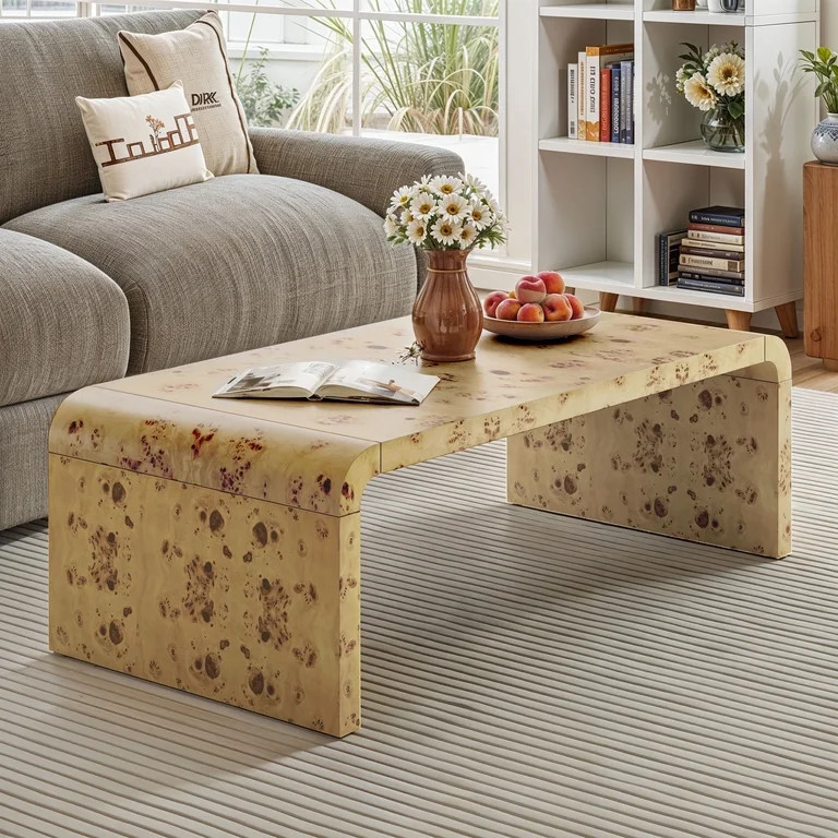 ModFusion Burl Wood U-Shaped Coffee Table, Modern Center Table for Living Room & Home Office | Walmart (US)
