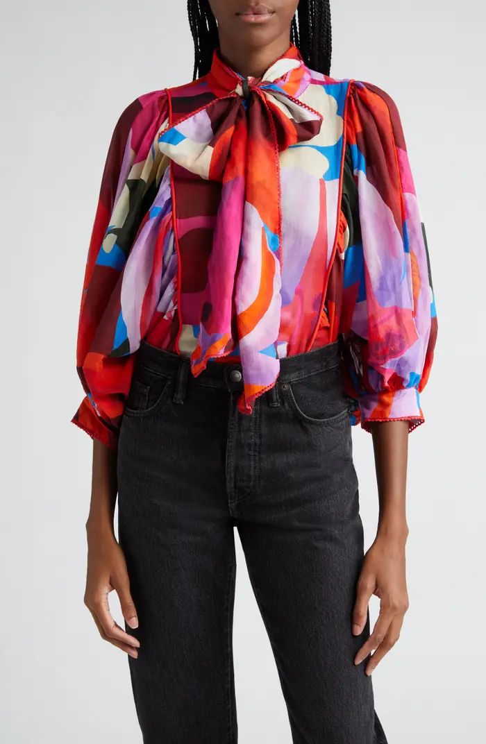 Floral Watercolor Three-Quarter Sleeve Button-Up Top | Nordstrom