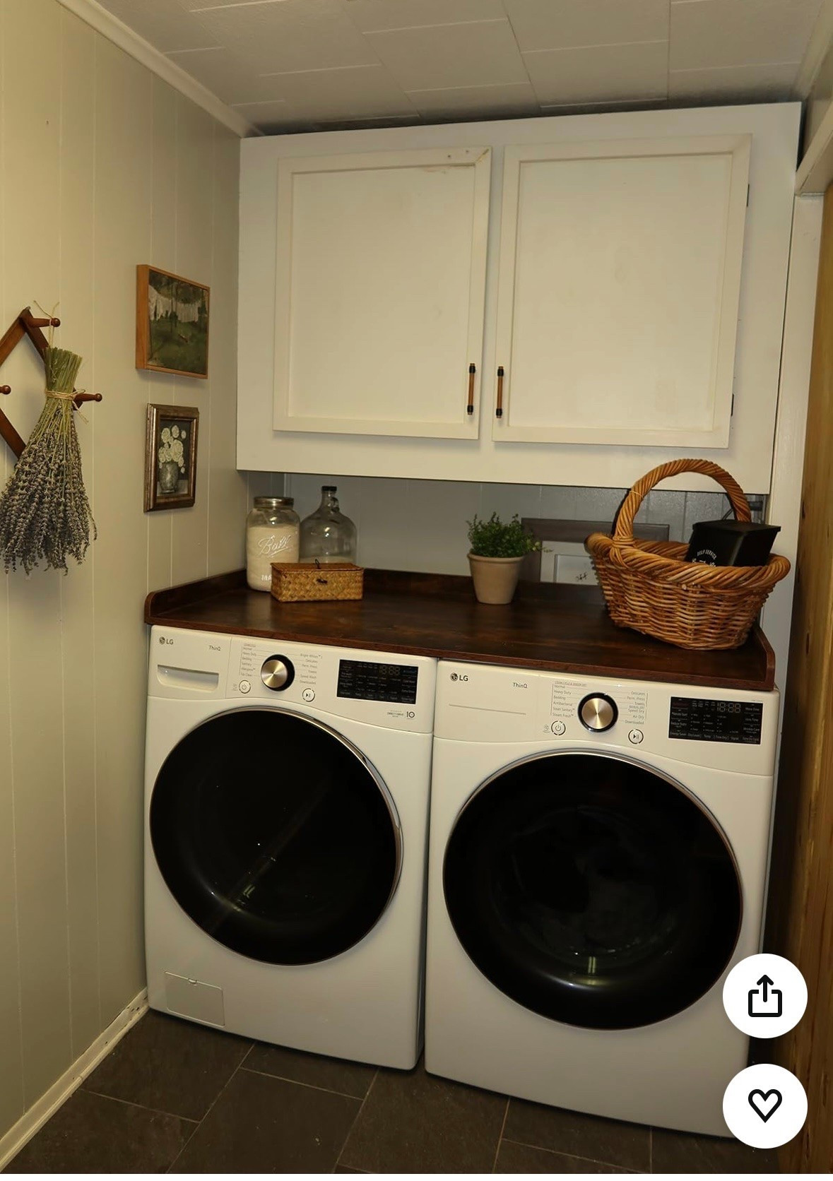 my mini makeover in my laundry room! these glass jars for storing fabric softener & detergent and this dryer/washer wood top adds so much warmth!

#LTKHome