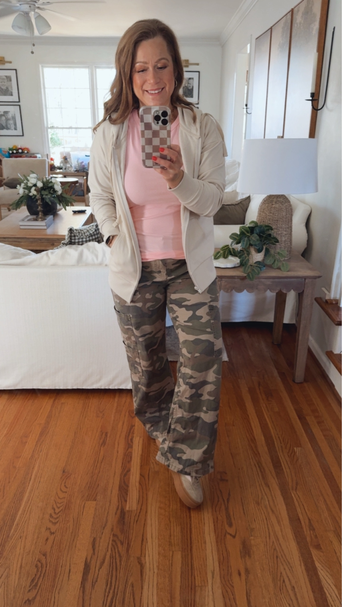 Today’s early spring OOTD
Cooler morning and warmer afternoons  outfit:

Short sleeve everyday top
Camo cargo pants (3 lengths)
Sneakers 
Layered necklaces 
Hoop earrings 

#LTKootd #LTKPetite #LTKmomlife