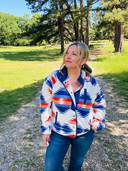 This Aztec fleece is the perfect weight and softness for layering. This is a great cold-weather travel outfit or layering peace for and the Alaska cruise. I’m in a medium.

#LTKtravel #LTKover40 #LTKActive