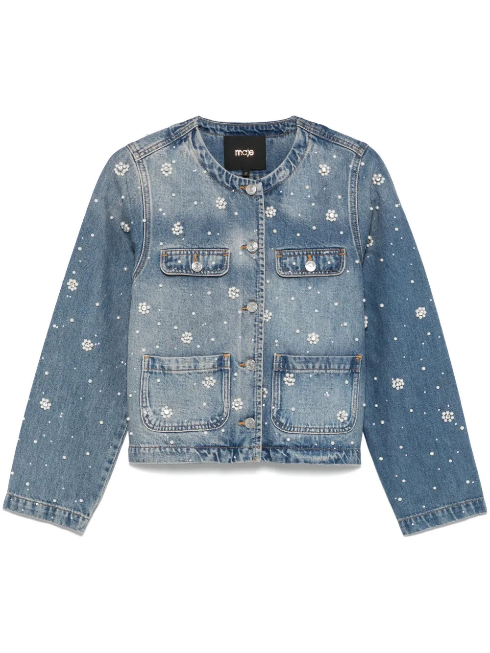 Maje crystal-embellished Denim Jacket | Blue | FARFETCH AU | Farfetch Global