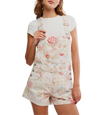 Free People Ziggy Floral Printed Square Neck Sleeveless Denim Shortall | Dillard's | Dillard's