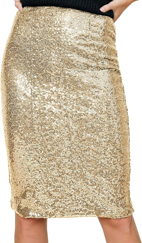 Anna-Kaci Women's High Waist Sparkly Sequins Midi Skirt Pencil Cocktail Party Skirt | Amazon (US)