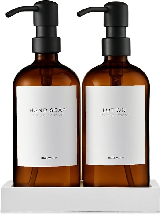 MaisoNovo Soap Dispenser 3-Piece Set | 16.9oz Amber Bottles with Black Stainless Steel Pumps | Amazon (CA)