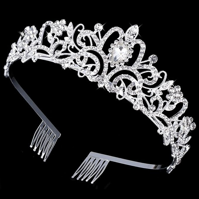 Silver Crystal Crowns Tiara for Women, Girls Elegant Princess Rhinestone Crown with Combs, Bridal... | Amazon (US)