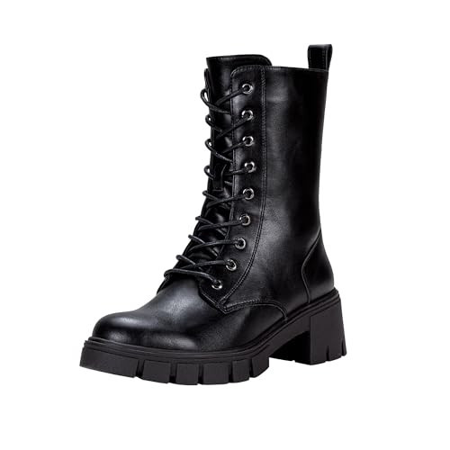 Vepose Women's Black Pu Mid Calf Combat Platform Boots Size 11,9650A | Amazon (US)