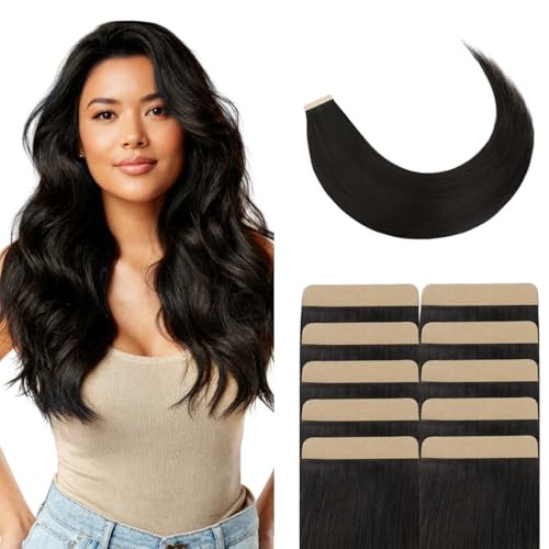 GOO GOO Tape in Hair Extensions Human Hair, 1B Natural Black, 4cm Wide Tape, 20inch 20pcs 80g, Real Human Hair, Seamless Tape in, Instant Length&Volume | Amazon (US)