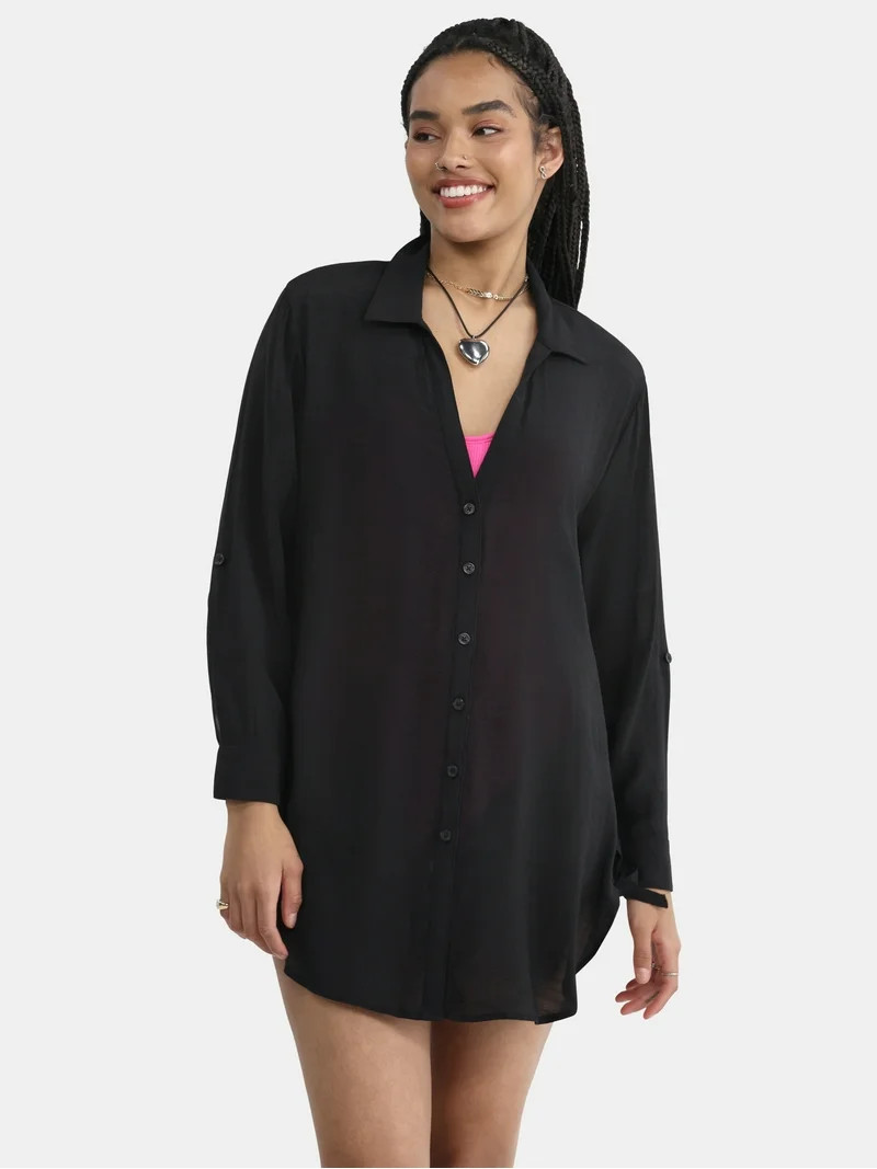 Time and Tru Women’s and Women’s Plus Coverup Shirt with Side Ties, Sizes XS-3X | Walmart (US)