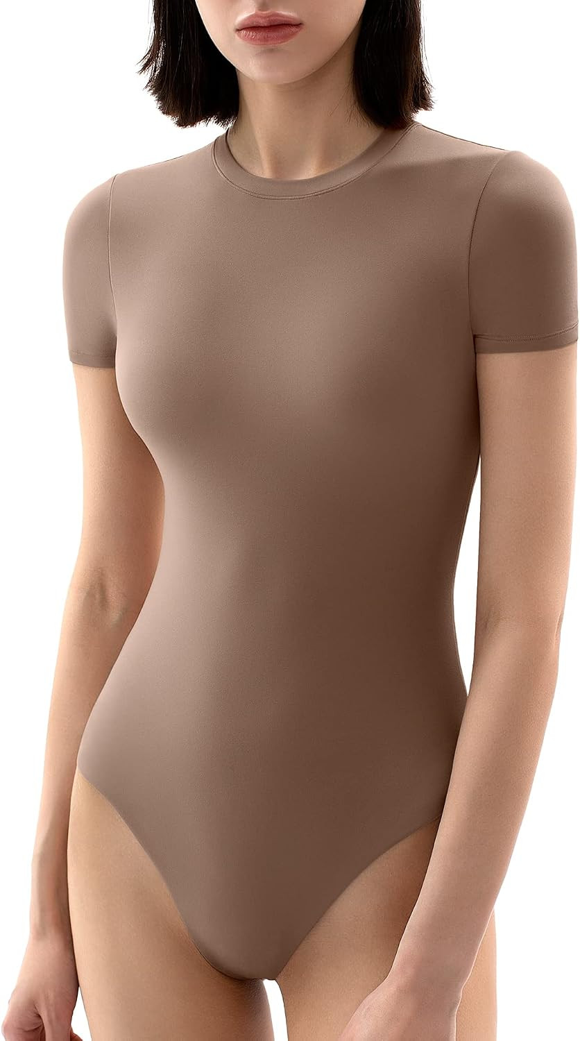 PUMIEY Women's Crew Neck Short Sleeve Thong Bodysuit Fashion T-shirt Tops Smoke Cloud Pro Collection | Amazon (US)