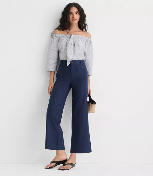 Petite Palmer Wide Leg Crop Pants in Cotton Linen | LOFT