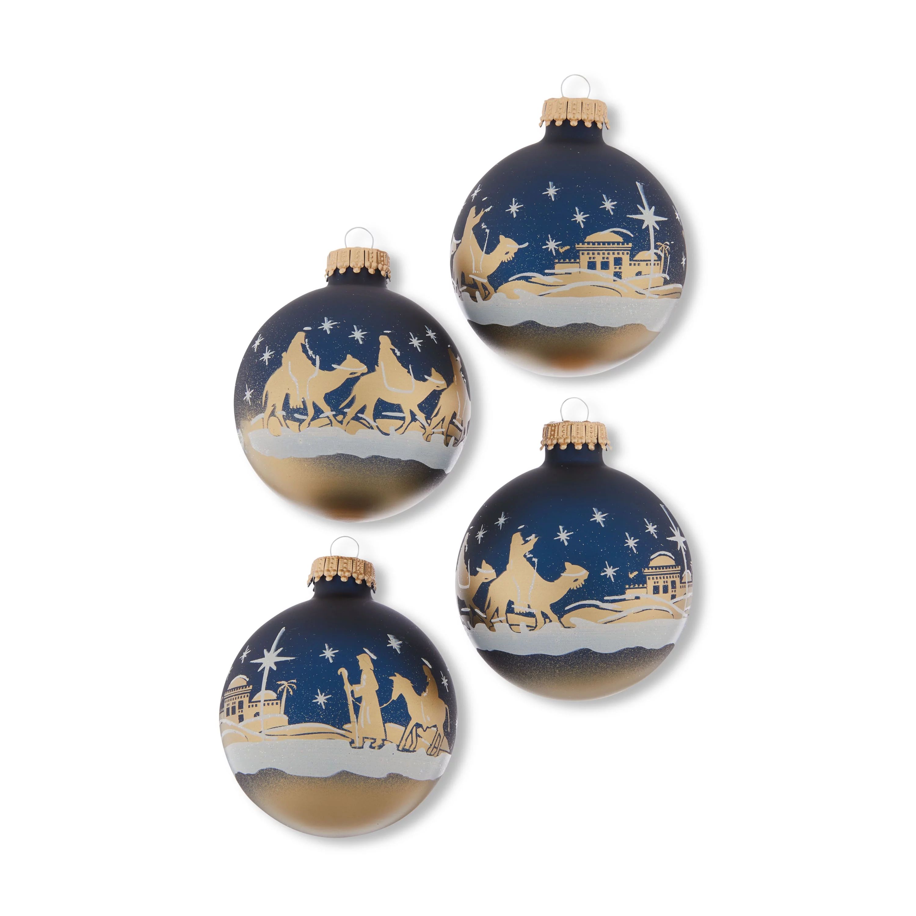 Blue Nativity Scene Glass Christmas Ornaments, 4 Count, by Holiday Time - Walmart.com | Walmart (US)