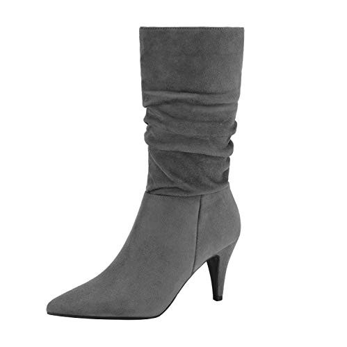 DREAM PAIRS Women's High Heel Mid Calf Boots Slouchy Pointed Toe Fall Boots | Amazon (US)