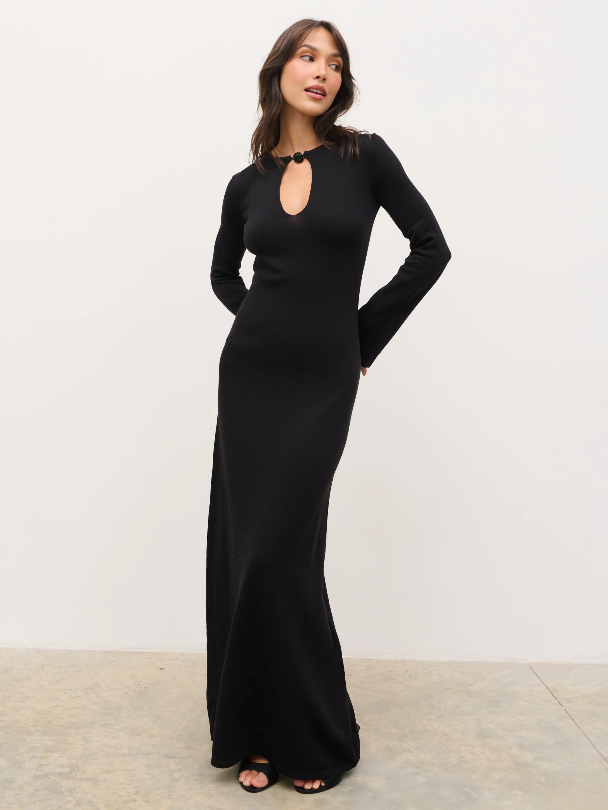 Koa Trim Detail Knit Maxi Dress - Black | Pretty Lavish (UK)