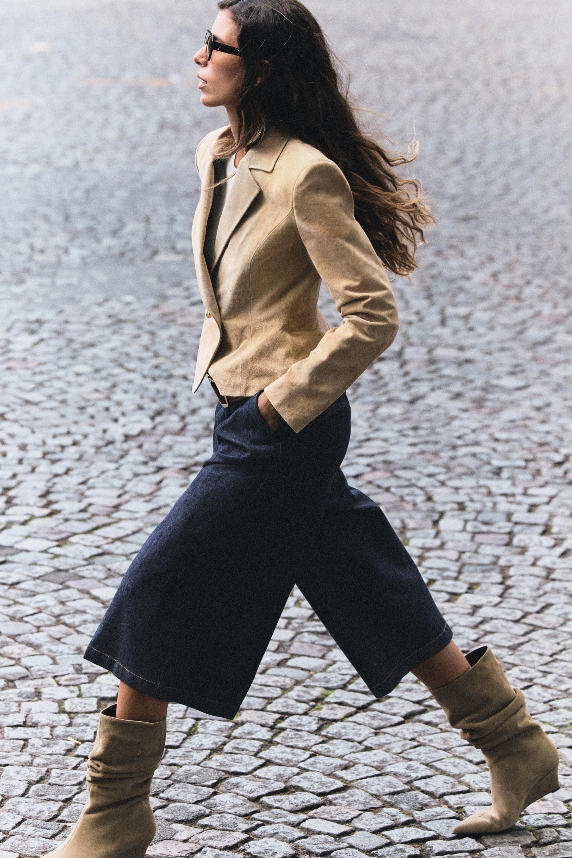 Zara - Suede Wedge Ankle Boots - Camel Brown - 9 - Woman | Zara US