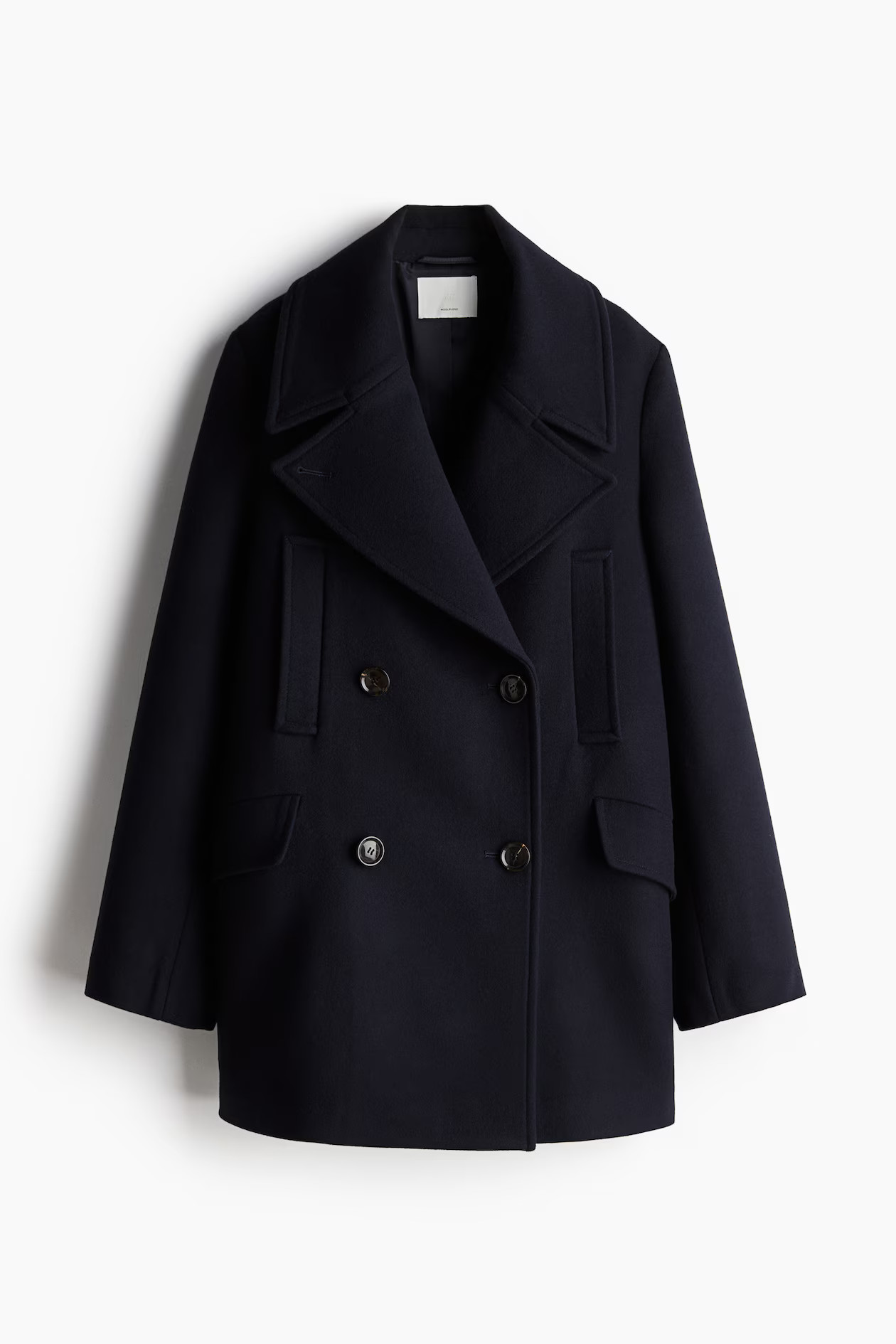 Wool-blend pea coat - Navy blue - Ladies | H&M GB | H&M (UK, MY, IN, SG, PH, TW, HK)