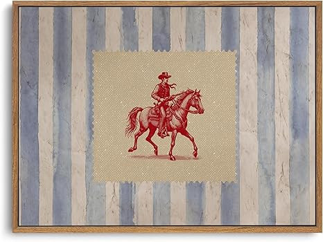 ZZLWBKGL Framed Western Wall Art Vintage Cowboy Canvas Wall Art Striped Country West Stamp Pictur... | Amazon (US)
