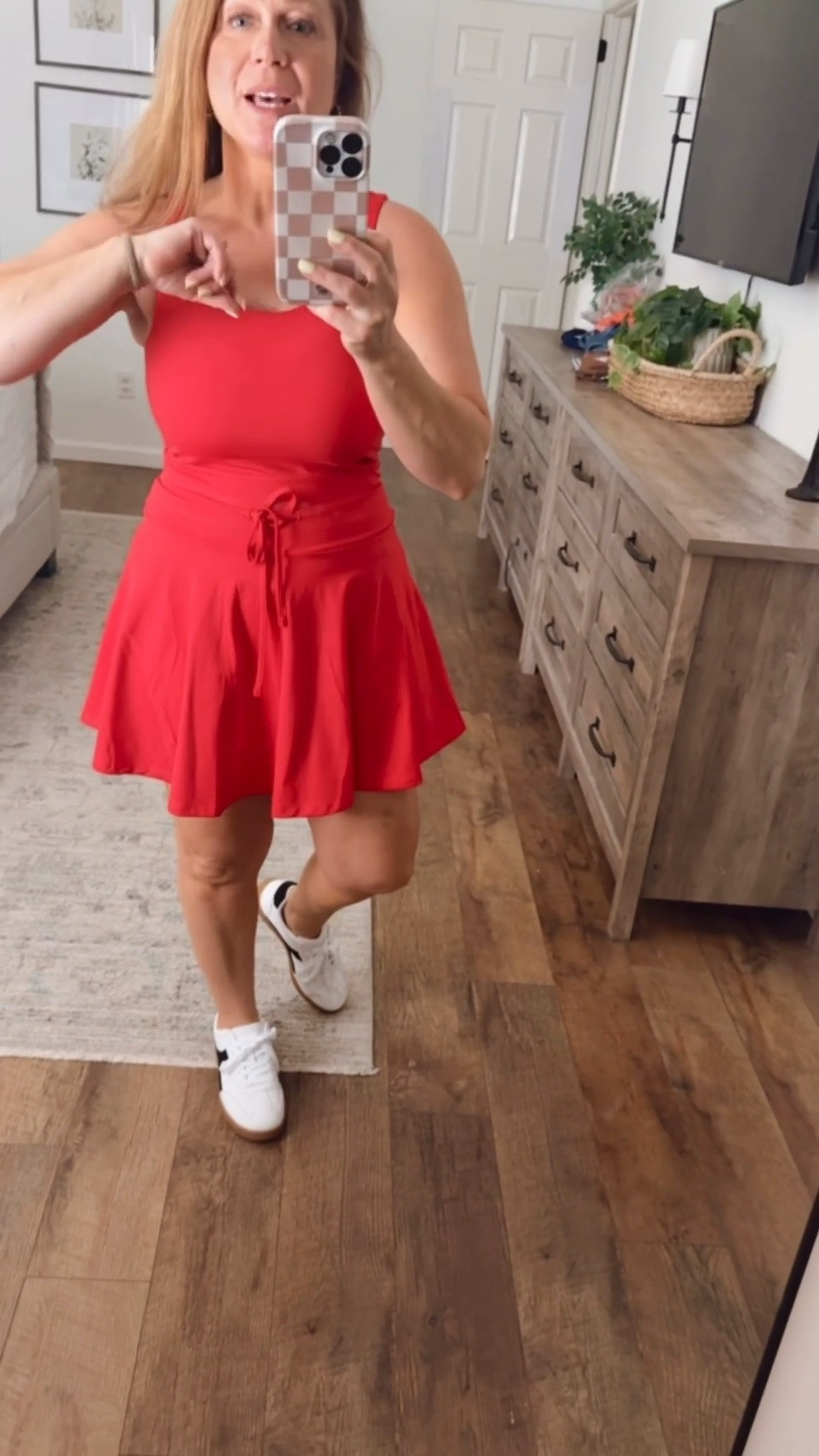 Athletic dress 
Functional tie detail 
Double lined upper with scoop neck 
Attached Shorts with side pocket 
The material is very soft

#LTKootd #LTKPetite #LTKActive