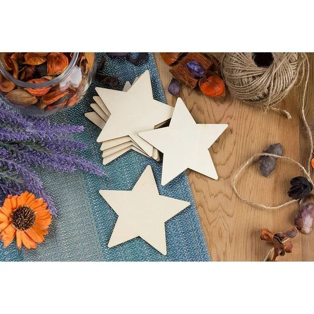 24 Pack Unfinished Wood Cutouts 4"x4"x0.1" Wooden Star Shape Wood Craft Natural Rustic Laser Cut ... | Walmart (US)