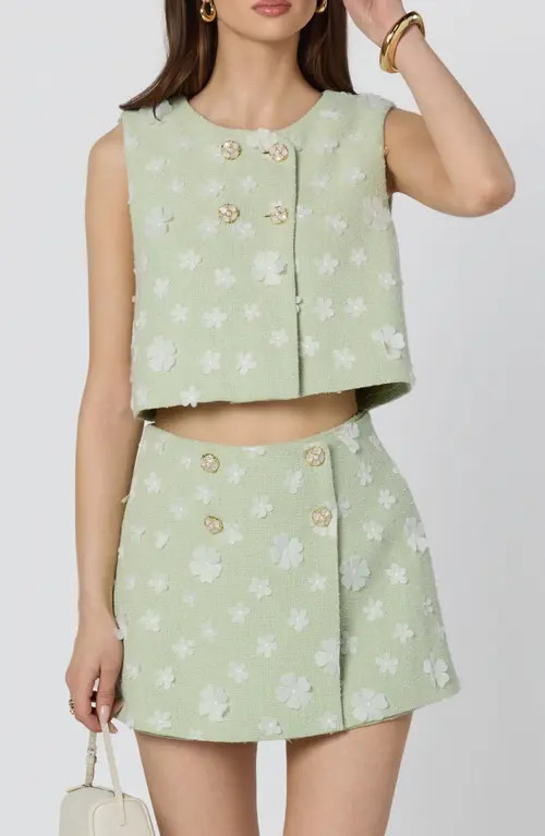 ASTR the Label Janell Floral Appliqué Vest in Mint at Nordstrom, Size X-Small | Nordstrom
