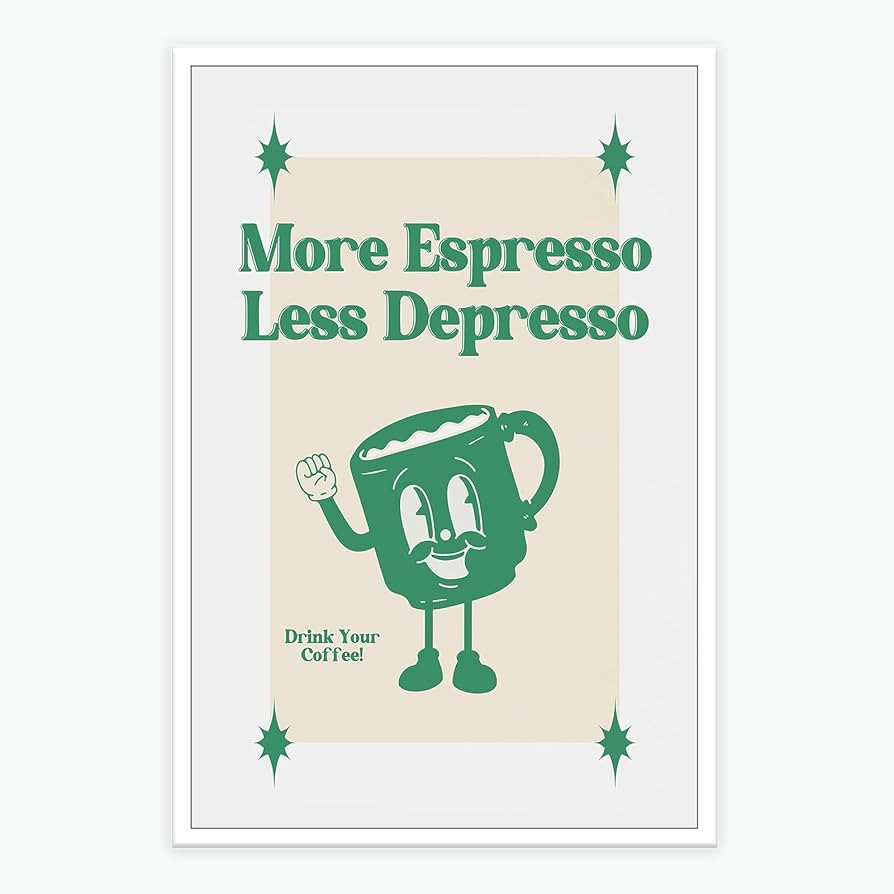 noskisy Retro Coffee Canvas Wall Art Green Funny Quotes More Espresso Less Depresso Poster Coffee... | Amazon (US)