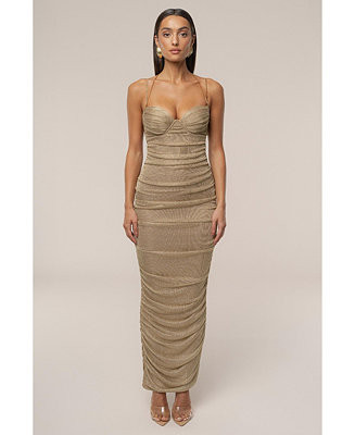 Women's Ruched Metallic Maxi Dress | Macy's